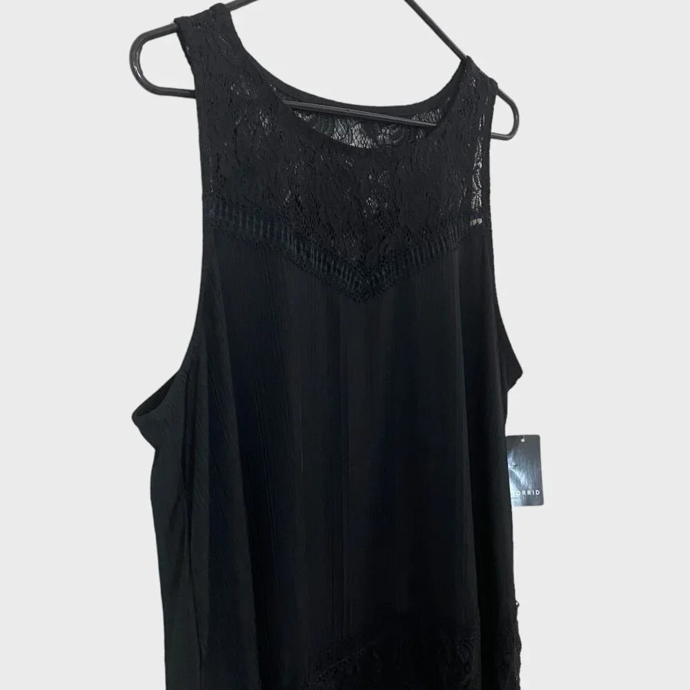 Torrid Lace Trim Inset Tank Women's Size 1X Black Sleeveless Scoop Neck Top New - Picture 4 of 12
